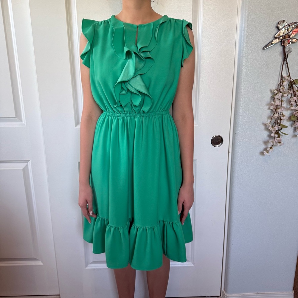 💚♠️ Kate Spade 💚♠️ look for the silver lining green ruffle sleeveless dress 12 L - Picture 4 of 11